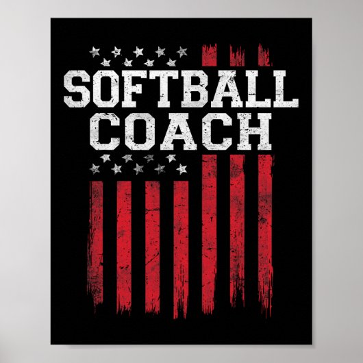Poster Entraîneur de softball fier drapeau américain Usa  (Devant)