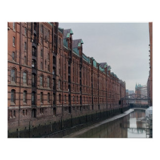 Poster Entrepôts du canal de Hambourg en Allemagne en hiv