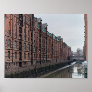 Poster Entrepôts du canal de Hambourg en Allemagne en hiv
