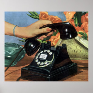 Poster Entreprise Vintage, Téléphone Ancien avec Cadran R