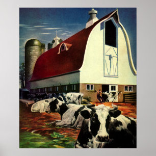 Poster Entreprise Vintage, vaches laitières Holstein dans