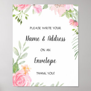 Poster Enveloppe d'adresse du Baby shower de pivoines ble