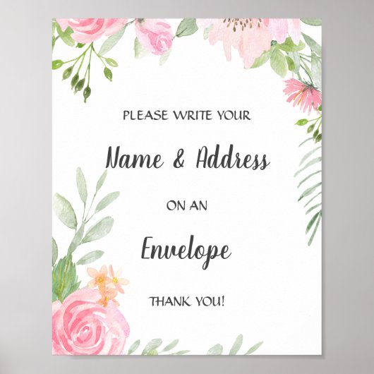 Poster Enveloppe d'adresse du Baby shower de pivoines ble (Devant)