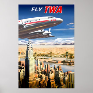 Poster Envolez-vous avec TWA Trans World Airlines Chrysle