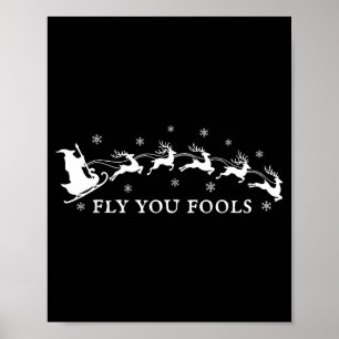Poster Envolez-Vous Fous Sorcier Drôle Santa Traîneau Ren
