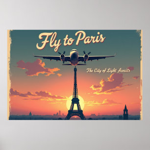 Poster Envolez-vous pour Paris – 36"x24" Style Vintage d