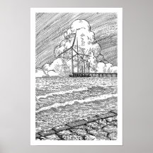 Éoliennes Océan Dessin à l'Encre