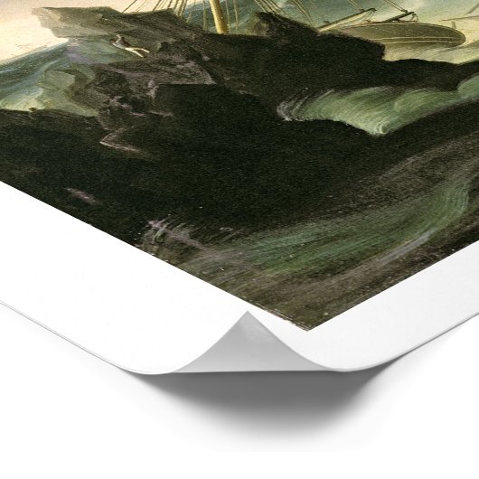 Poster Épave au large d'une côte rocheuse (huile sur toil (Coin)