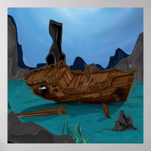 Poster Épave sous l'eau (Devant)