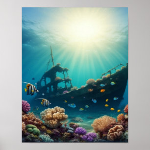 Poster Épave sous-marine sur un récif