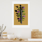 Poster Épée & clématite – Lame florale médiévale (Cuisine)