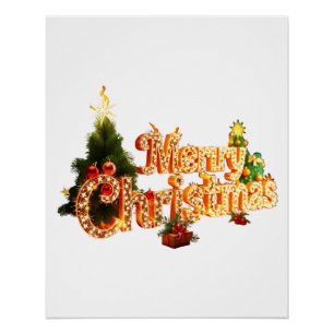 Poster Éperche de Noël d'or - Arbre de fête
