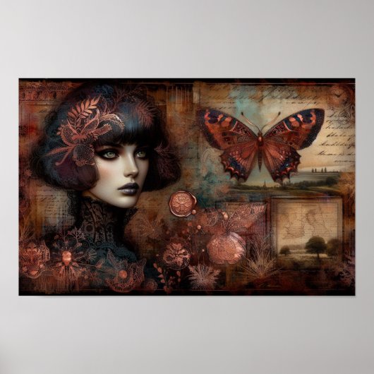 Poster Ephemera Victoriaans Lady Gothic Butterfly (Voorkant)