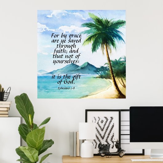 Poster Éphésiens 2:8 (Bureau à domicile)