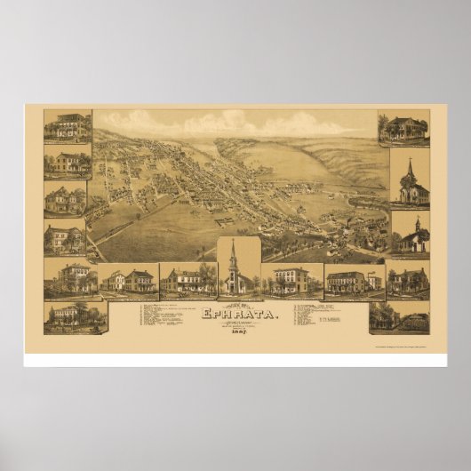 Poster Ephrata, PA Carte panoramique - 1887 (Devant)