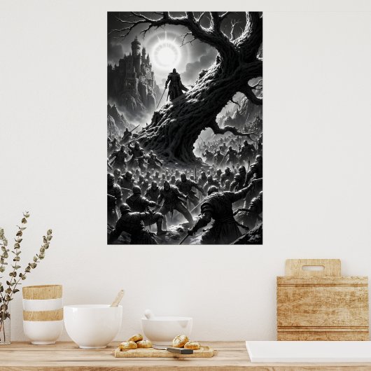 Poster Epic battle scene with medieval warriors under (Cuisine)