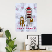Poster Epic Funny Retro Cool Beatnik Sock Monkey Dessin (Bureau à domicile)