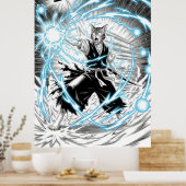 Poster Epic Manga Style Cat Warrior Energy Blast UFO (Cuisine)