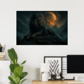 Poster Epic Moonlit Lion – Celestial Mountain Guardian – (Bureau à domicile)