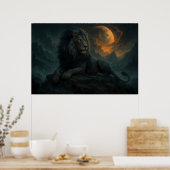 Poster Epic Moonlit Lion – Celestial Mountain Guardian – (Cuisine)