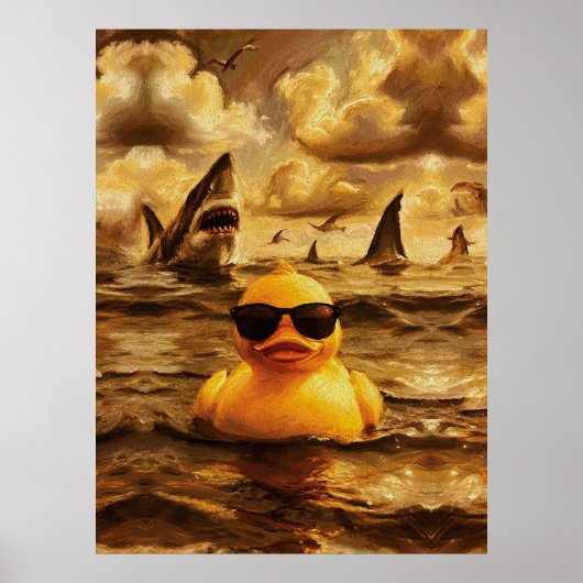 Poster Epic Shark Attack with Brave Rubber Duck (Devant)
