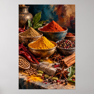 Poster Épices Colorées et Herbes Aromatiques – Rustique C