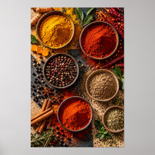 Poster Épices et herbes colorés – Cuisine rustique Culina