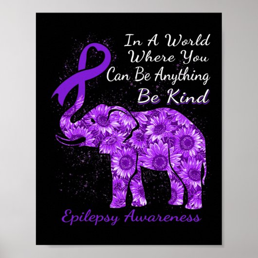 Poster Epilepsy Awareness Sunflower Elephant Be Kind (Devant)