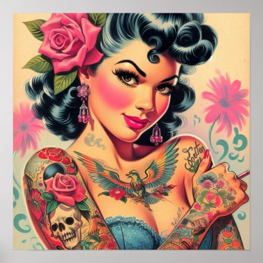 Poster Épingle à tatouage rétro (Devant)