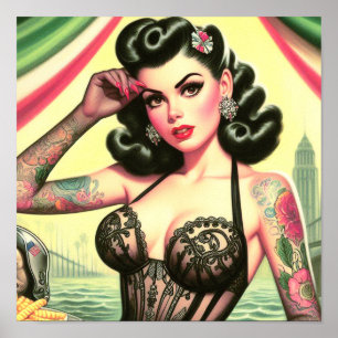 Poster Épingle à tatouage rétro