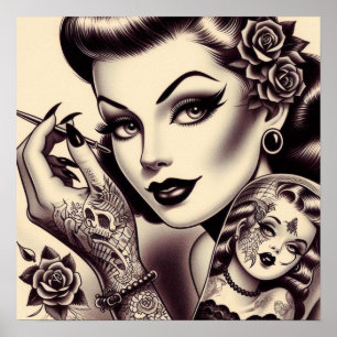 Poster Épingle à tatouage rétro vers le haut