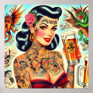 Poster Épinglé de bière tatouée