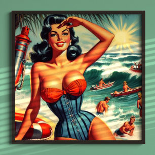 Poster Épingle de Surf vintage