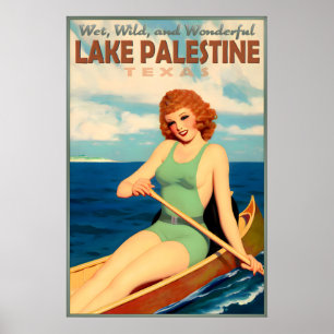 Poster Épingle de voyage en canoë Lake Palestine Texas Re