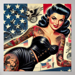 Poster Épingle en cuir tatoué vintage vers le haut