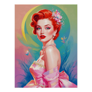 Poster Épingle rouge-haired en gown rose