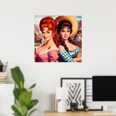 Poster Épingles de filles fermières vintage (Bureau à domicile)