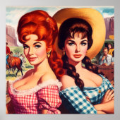 Poster Épingles de filles fermières vintage (Devant)