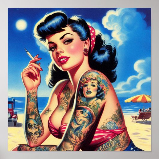 Poster Épinglette d'été rétro tatouée Bikini (Devant)