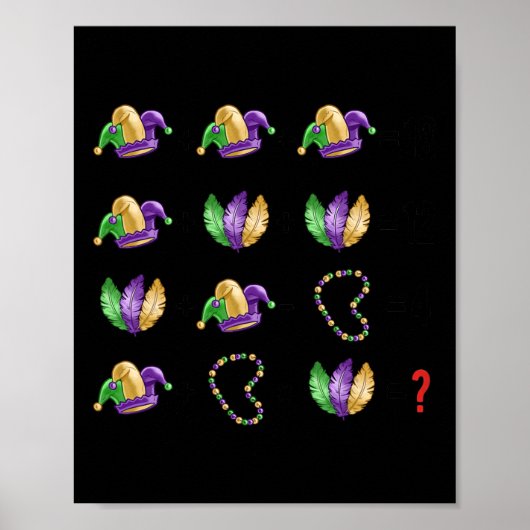 Poster Equation mathématique Mardi Gras Perles Masques Ma (Devant)