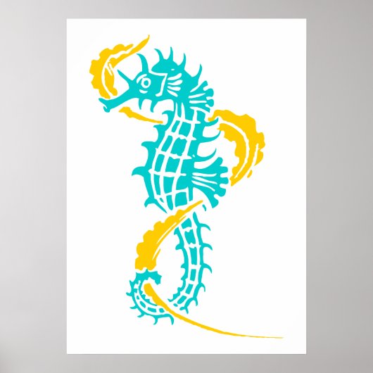 Poster Equestre bleu turquoise, jaune et algues (Devant)