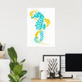Poster Equestre bleu turquoise, jaune et algues (Bureau à domicile)