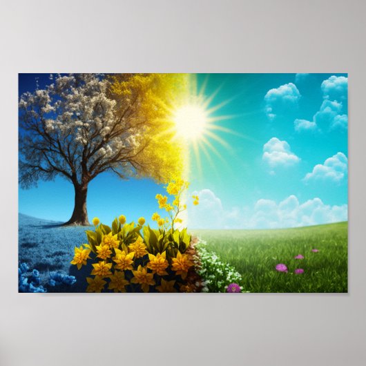 Poster Équinoxe du printemps Arbre à frites ensoleillé (Devant)