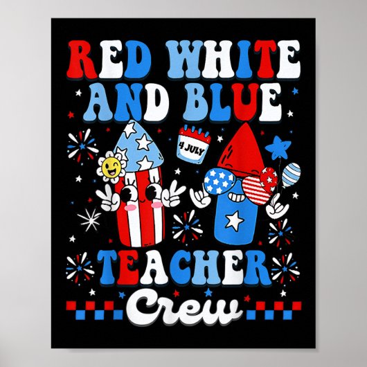 Poster Équipage d'enseignant rouge blanc et bleu drapeau (Devant)
