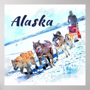 Poster Équipe (AK) de chien de traîneau de l'Alaska A -