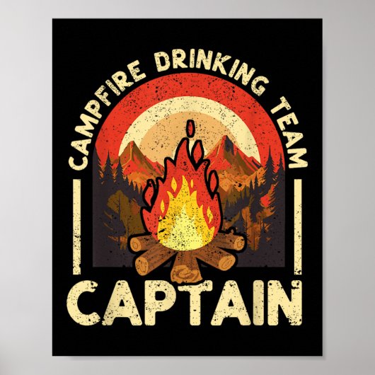 Poster Équipe Boisson Camping Capitaine Funny Camping Out (Devant)