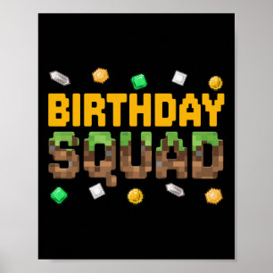 Poster Équipe d'anniversaire drôle Pixel de jeu vidéo gar