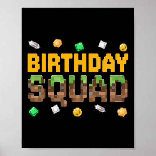 Poster Équipe d'anniversaire drôle Pixel de jeu vidéo gar (Devant)