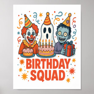 Poster Équipe d'anniversaire Halloween Clown Fantôme Zomb
