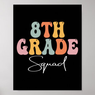 Poster Équipe de 8e année Rétro Groovy Femmes Heureux Pre